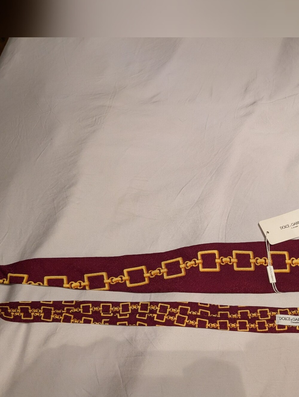 Dolce & Gabbana Burgundy and Gold Chain-Print Silk Scarf Belt